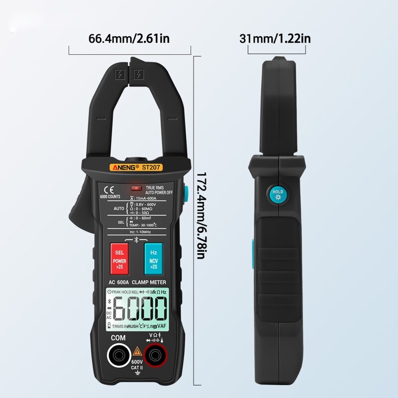 Digital Bluetooth Multimeter Clamp Meter 6000 Counts True RMS DC/AC Voltage Tester AC Current Hz Capacitance Ohm Tester