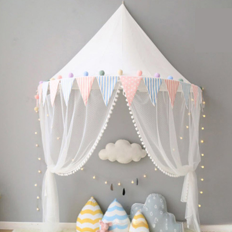 Children Play House Castle Kid Teepee Tents Cotton Foldable Tent Canopy Bed Curtain Baby Crib Netting Girls Boy Room Decoration