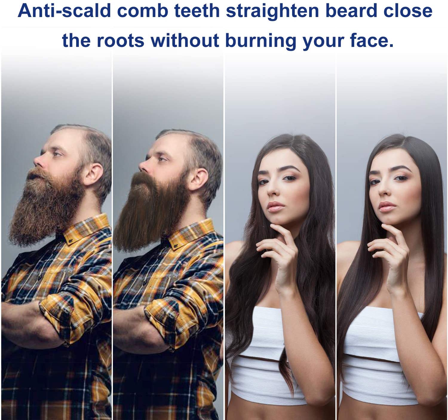 Beard Straightener for Men Ionic Hair straightening Brush Beard/Hair Straightener Comb with Anti-Scald Feature with LED Display