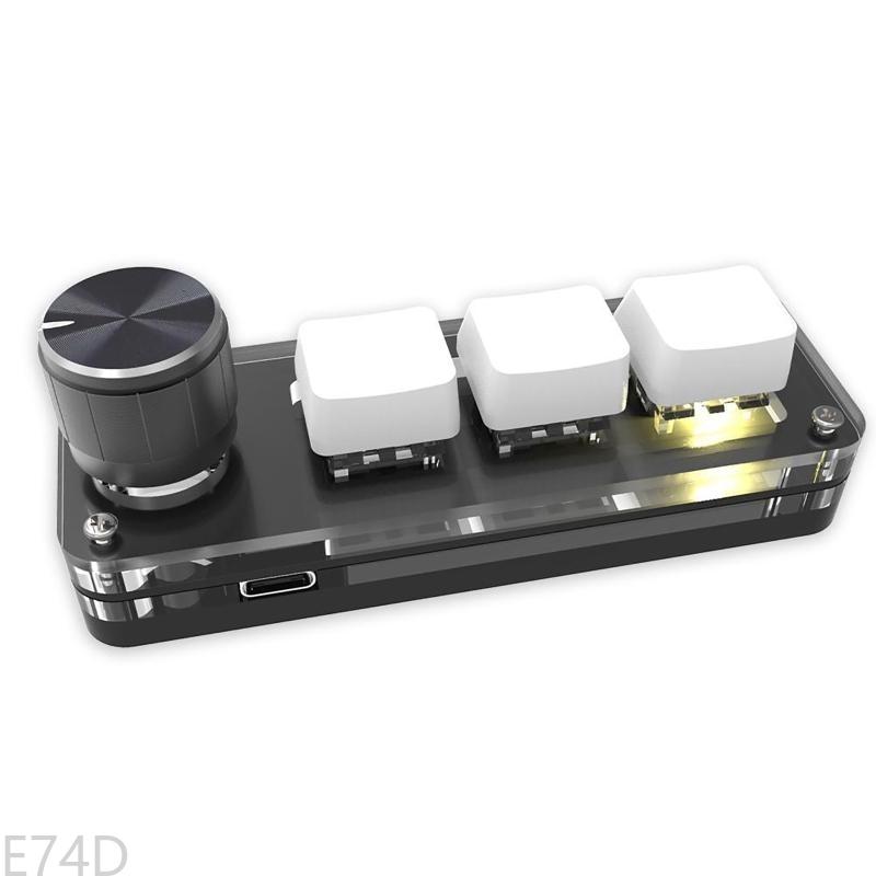 E74D 3-Key Mini Keypad One Handed Mechanical Gaming Keyboard, Multifunctional Shortcut Programmable Macro Keyboard, with Knob