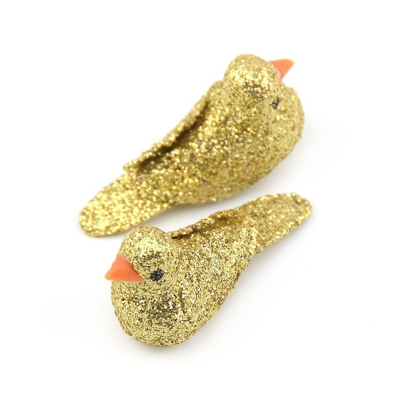 6 Stuks Wit En Roze Kunstmatige Foam Vogels Bruiloften Kerstboom Decoratie Diy Handwerk Accessoire Krans Scrapbooking: Gold