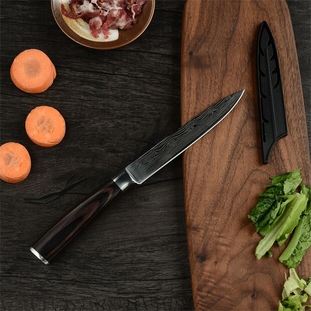 Super 8"inch Utility Chef Knives Imitation Damascus Steel Vein Santoku Kitchen Knives Carving Cleaver Slicing Knife: E.5 inch Utility