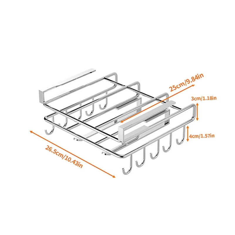 Kitchen Hanging Organizer Rack with Hooks Under Cupboard Paper Towel Rags Hanger Cutting Board Pot Cover Holder Storage Shelf