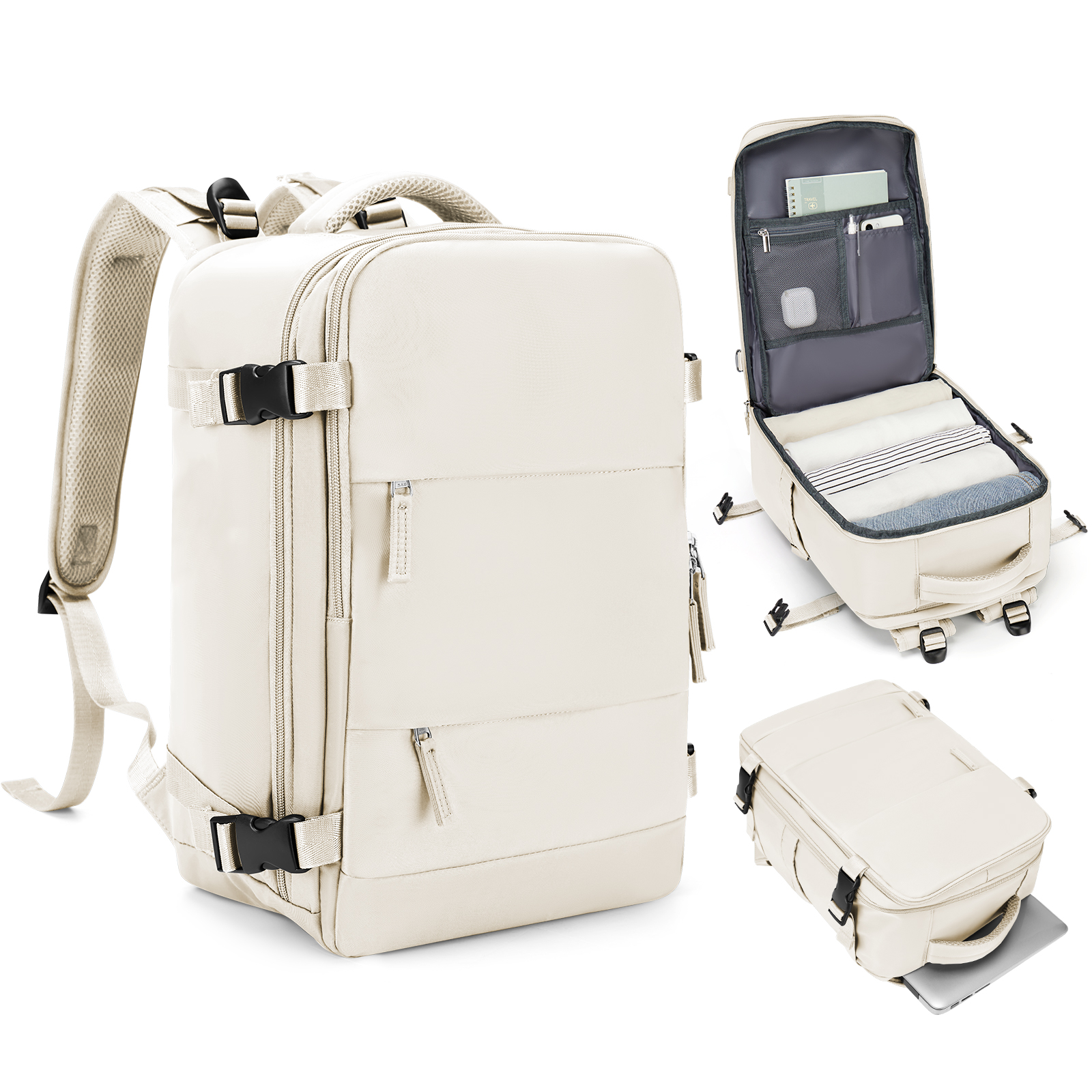 Borsa da cabina 40:*25:*20, zaino da viaggio ad alta capacità approvato dalla compagnia aerea, borsa per laptop da lavoro impermeabile appositamente progettata per uomo: Beige