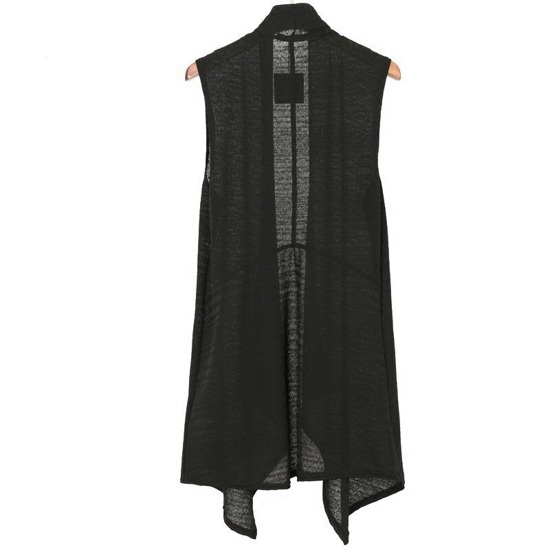Asymmetrical Personality Summer Solid Thin Mens Sleeveless Vests Casual See Through Slim Cardigan Medium Length Waistcoats