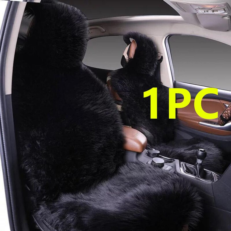 1Pc Bont Schapenvacht Auto Stoelhoezen, Universele Wol Auto Zitkussen, winter Warm Auto Voorstoel Cover Australië Imitatie Wol: Black