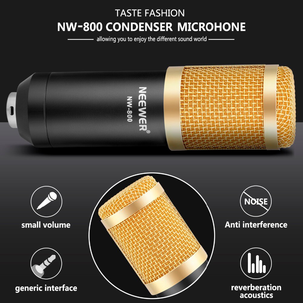Neewer NW-800 Professionele Studio Broadcasting Recording Set Condensator Microfoon Bal type Anti-wind Schuim Cap Power Kabel Zwart