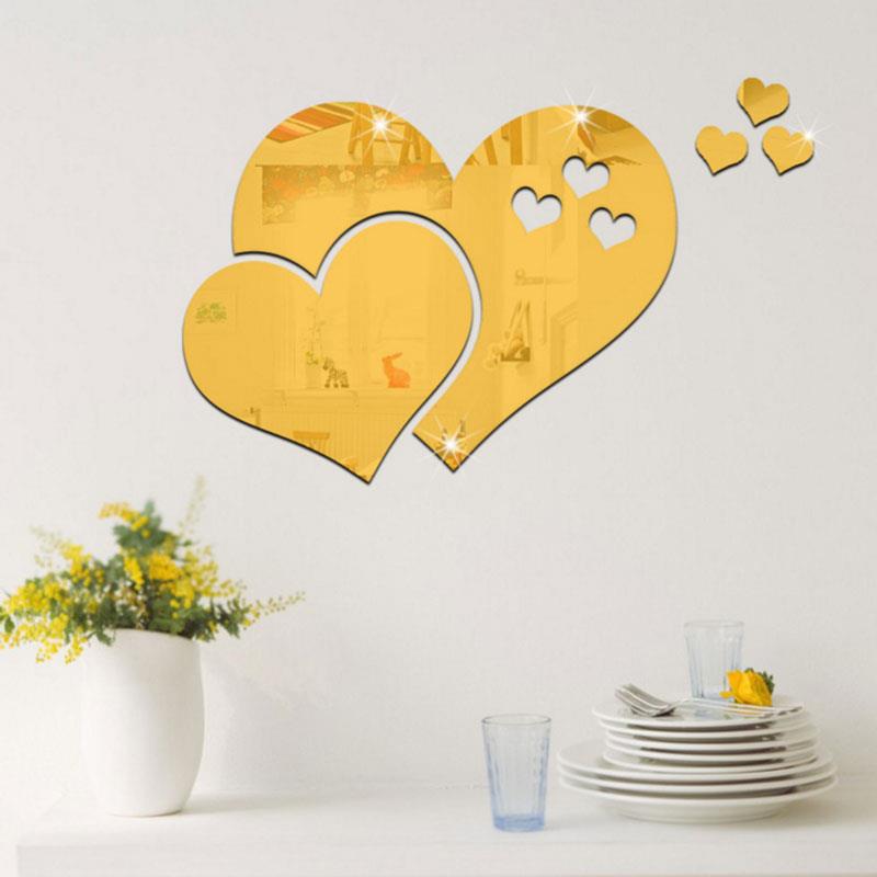 Mirror Wall Stickers Hearts Love Hearts Hearts Removable 3D 3D Removable Home Mural Art Room Decal Decor Bedroom
