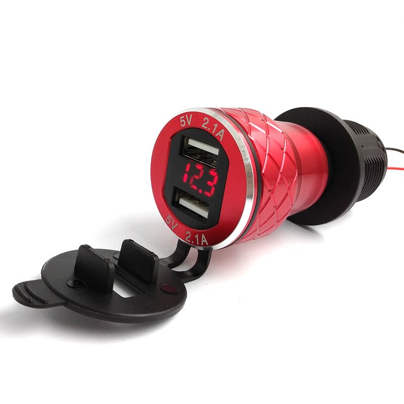 For 4.2A 5V Motorcycle Dual USB Charger Socket Adapter Waterproof Power Outlet With LED Light For BMW Ducati MOTOR: red light