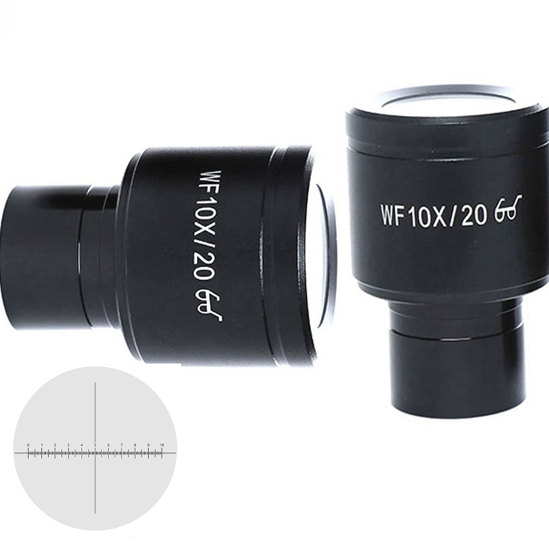 1PC WF10X/20 mm Wide Angle High Eye Points Microscope Eyepiece with Reticle Scale Mounting Size 23.2mm for Biological Microscope