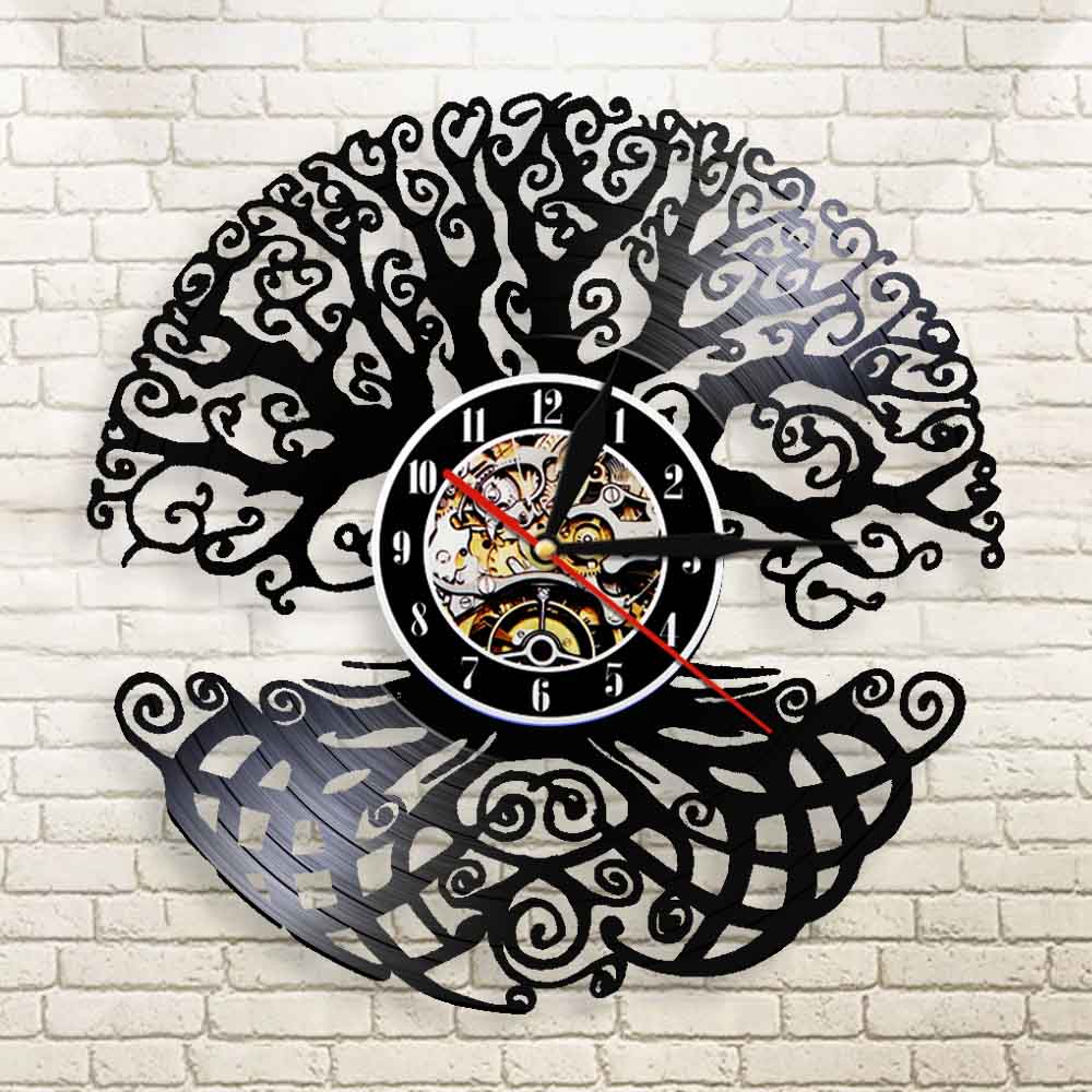 Reloj de pared Árbol de la vida árbol mágico decoración del hogar arte Vintage disco de vinilo reloj de Juego Largo bosque verde Madre Naturaleza 3D