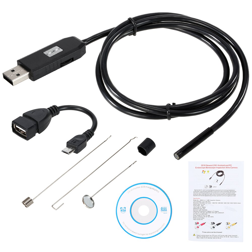 KKMOON 6 LED 7mm lente endoscopio IP67 impermeable inspección boroscopio USB Cable serpiente tubo cámara para OTG Compatible con Android