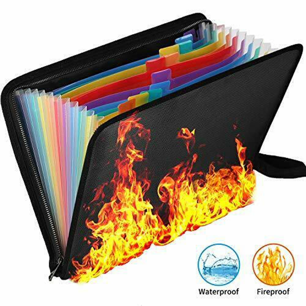 1 P Fireproof File Folder 13 Individual Pocket Portable Fireproof Water Resistant Document Bag Large Capacity File Folder