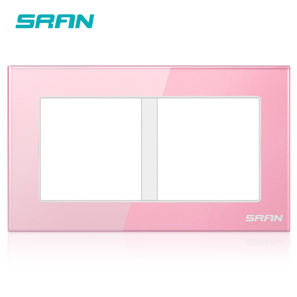 SRAN Blank panel with Installing iron plate 146mm*86mm white crystal tempered glass switch socket panel: Pink 146 With logo