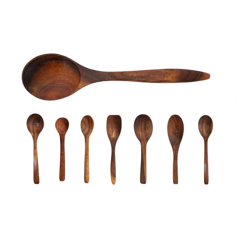 1pc Dessert Spoon Wooden Spoons Ice Cream Dessert Spoon Kitchen Flatware Wood Soup Spoons for Eating Mixing Stirring Dinnerware