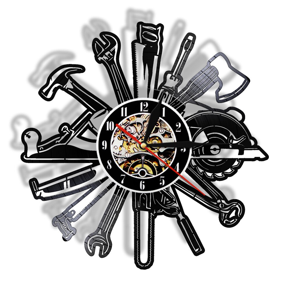 Mechaniker Service Auto Zauberstab Kunst LED Uhr Reparatur Werkzeug Schallplatte Wanduhr Papa der Garage Jahrgang Dekorative Werker: Nein LED hell