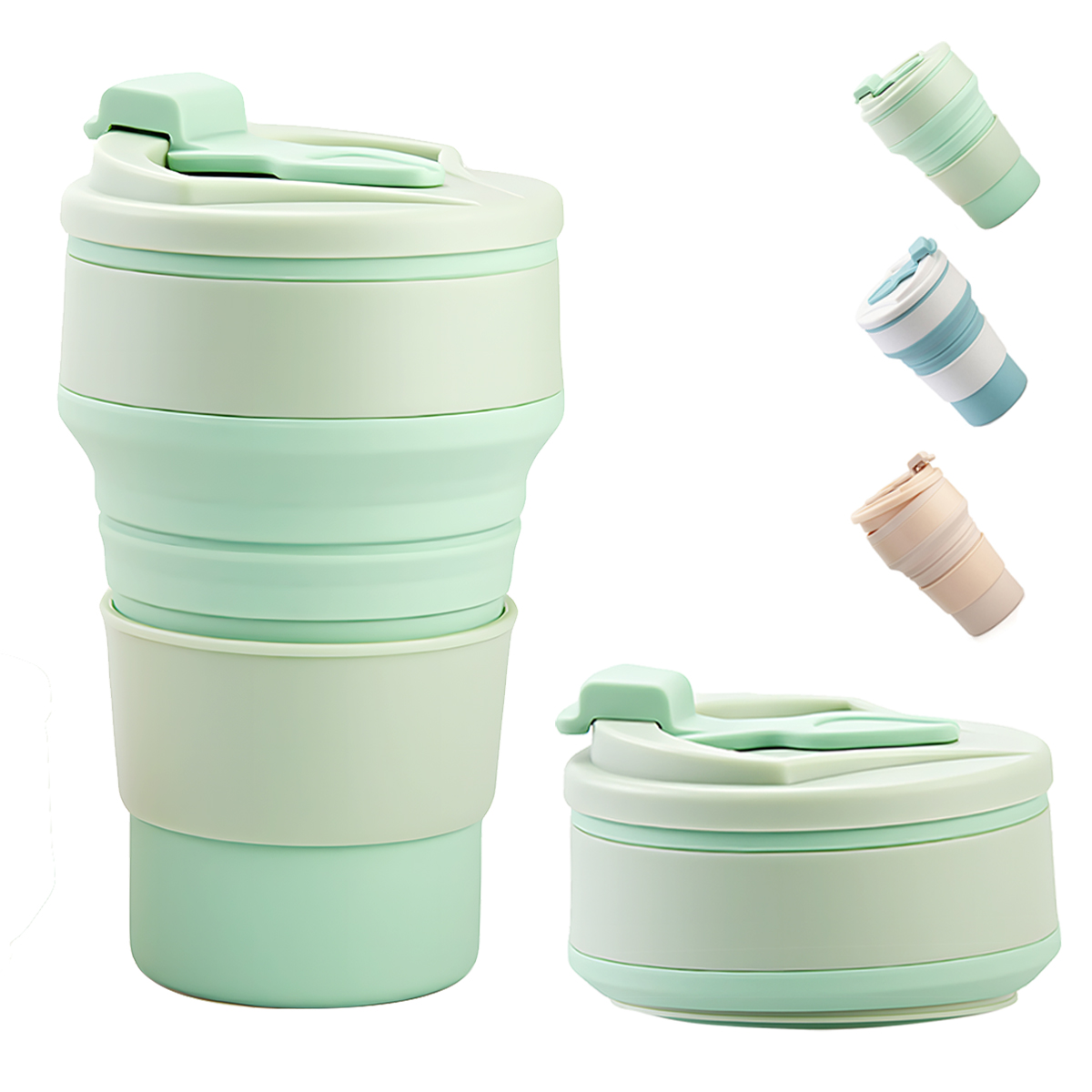 Leeseph sammenklappelig rejsekop, bærbar silikone drikkekrus med låg til vand, kaffe, drikkevarer til vandreture og picnic (350/500ml)