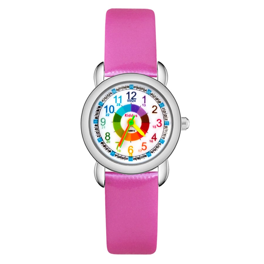 Cute Pretty Color numbers Style Children's Kids Student Girls Boys Quartz leather Wrist Watch Clock JP23: Rose