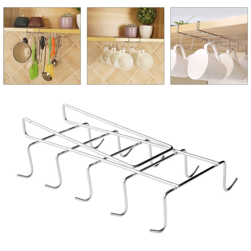10 Hooks Stainless Steel Wardrobe Hanger Coffee Mug Cup Holder Drainer Kitchen Wine Glass Storage Rack Cupboard Hanging Shelf