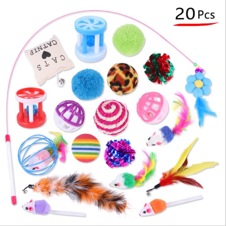 15Pcs Cat Toy Set Pet Indoor Interactive Cat Toys for Kitten Multifunction Cat Bell Feather Cat Interactive Supplies Pet Toy Set: 20  pc