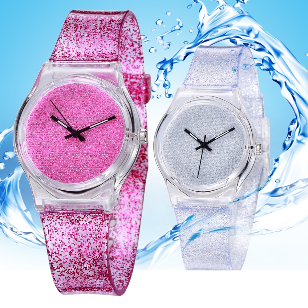 Montre à quartz transparente pour enfants, étanche, simple, couleur unie, brillante, pour garçons et filles, pour étudiants
