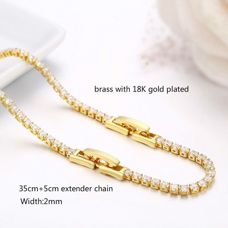35cm+5cm 2mm gelbgoldene tennis-zirkonia-kette kurze choker-halskette für damen und mädchen schmuck collier collares kolye kette 14 "