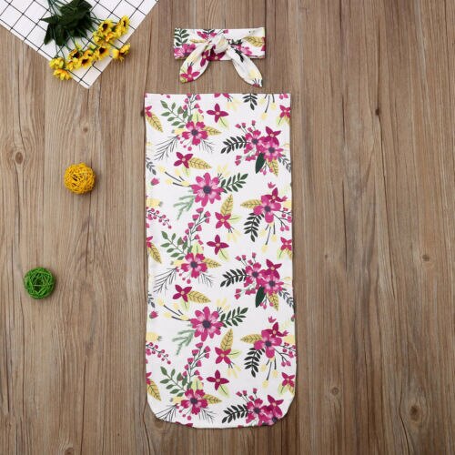 Miękka bawełna noworodka otrzymaniu koc kwiatowy dla niemowląt bawełna przewijać dziecko koc zawinąć śpiwór 2 szt 0-6 M: biały