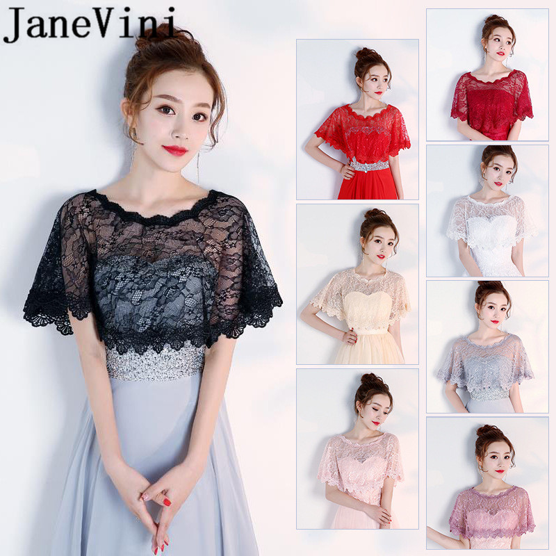 JaneVini Black Evening Shrug White Lace Bridal Wrap Boleros Cape Etole Mariage Women Short Wedding Bolero Jacket