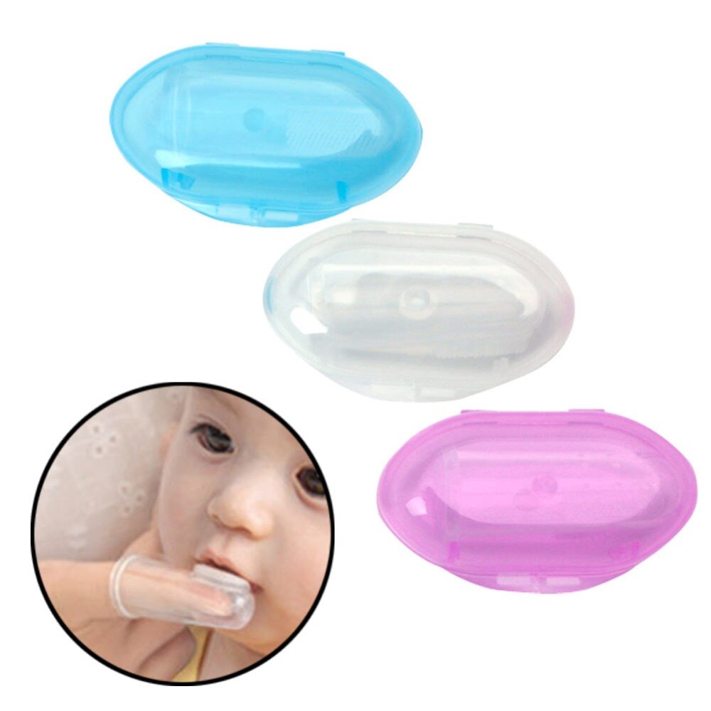 Neue freundlicher Kleinkind Weiche Silikon Finger Zahnbürste Zähne Gummi Massagegerät Pinsel Kasten