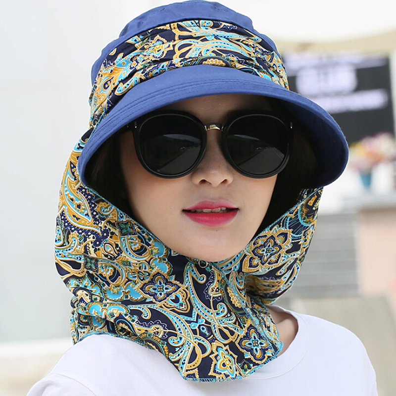 Sommer Strand Sonnenblende Damen Anti-Uv Blumen- Breite Krempe Faltbare Sonnenhut Kappe Mädchen Hüte Kappen Chapeu Paille Femme Sonnenhut für Frauen: Marine Blau