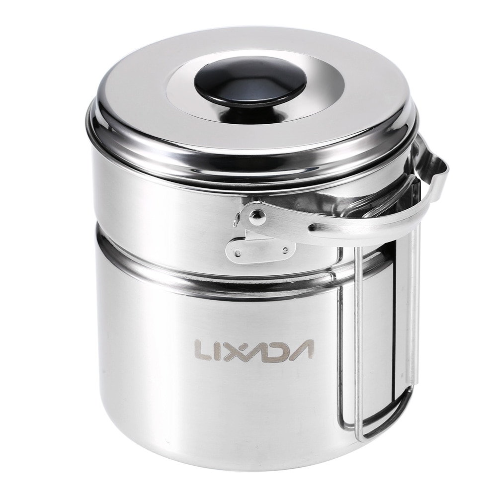 Lixada Outdoor Hiking Camping Cookware Set Stainless Steel Handle Camping Pot Cooking Tableware Picnic Set Pot Dinnerware