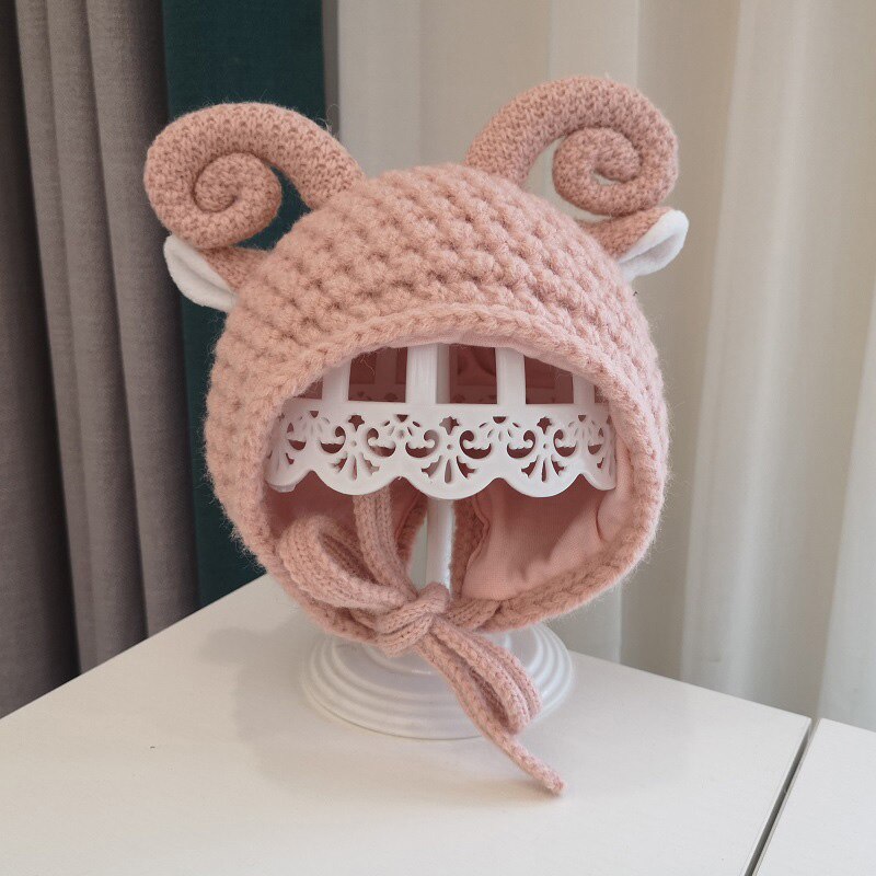 Winter gebreide warme babymuts schattige shofar baby jongen meisje muts oorbescherming mutsen effen kleur kinderen kindermutsen: Roze