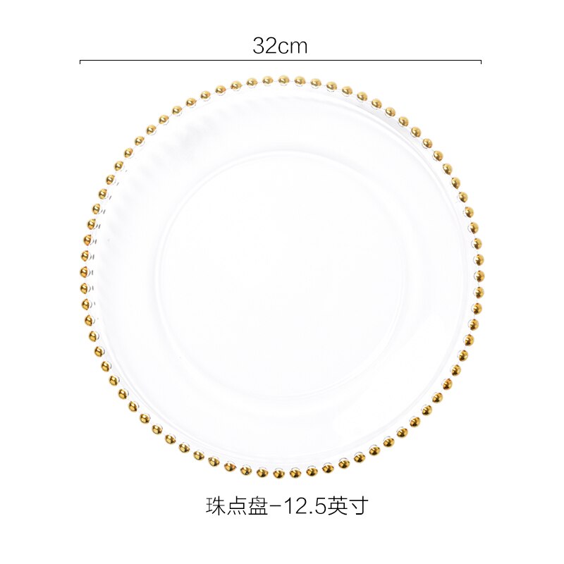 Luxury Gold Dinner Plate Glass Changer Service Plate Decorative Salad Dessert Ceramic Plate for Wedding Party Storage Tray: Glass  -12.5 inches