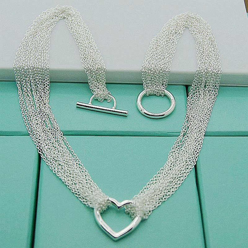 ! Joyería de plata 925, collar de cadena de corazón con cadena de AMOR para mujer, de joyas de