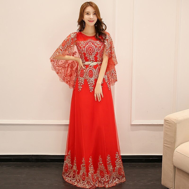 Chinese Stijl Avondjurk Sexy Slim Lace Up Lace Shawl Jurk Verbeterd Cheongsam Vestidos Maat S-3XL: M
