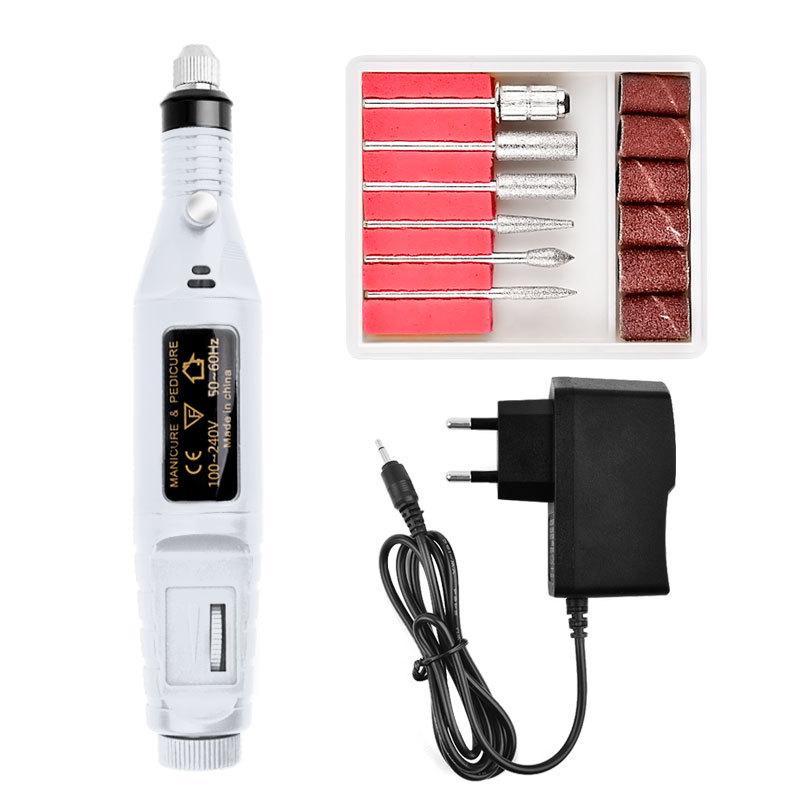 Conjunto de puntas de taladro eléctrico para uñas, máquina pulidora de uñas, pulidora de uñas, herramientas de cuidado y manicura: White EU Plug