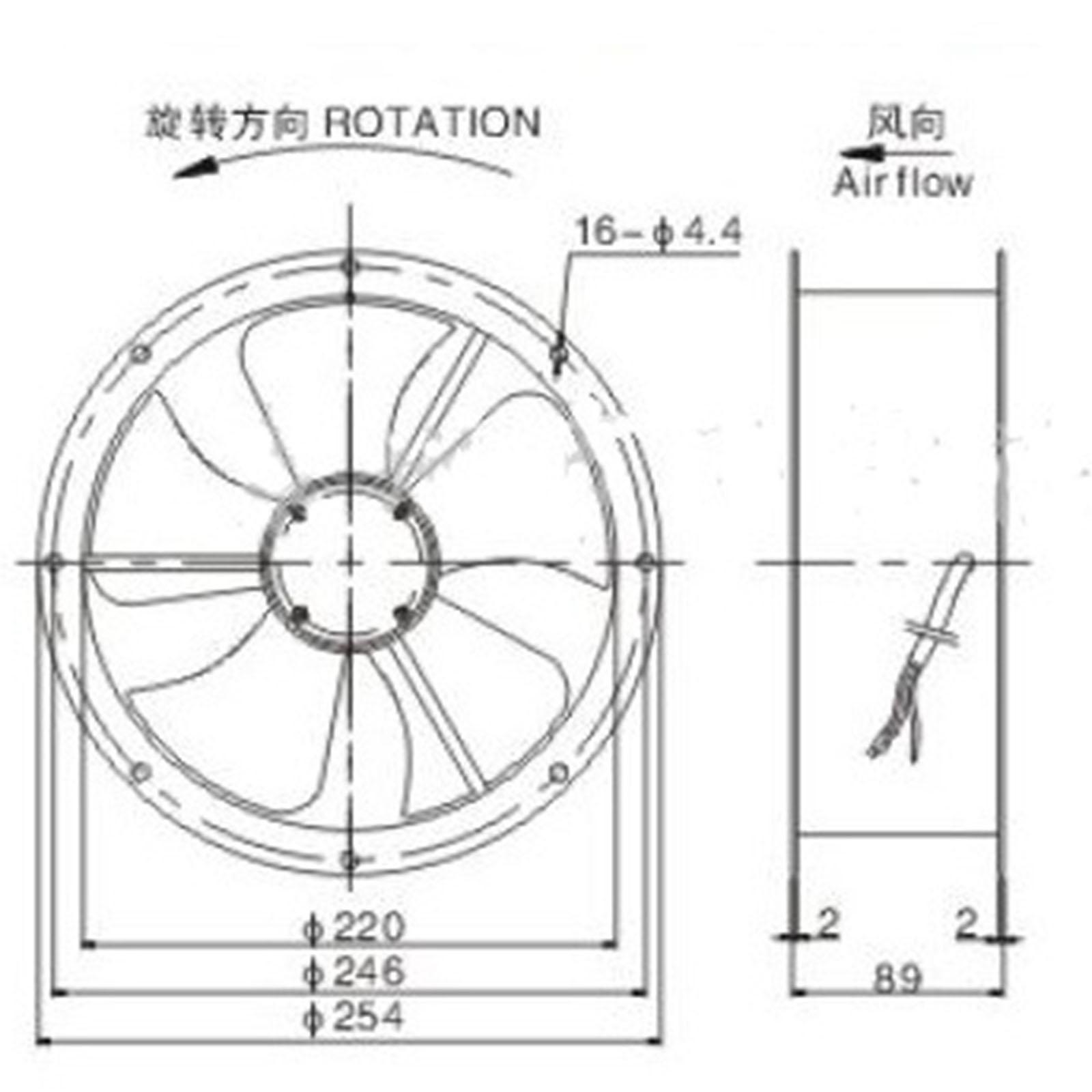 220V AC 254x89mm Round Axial Radiator Fan 860CFM 2600RPM Ball Bearing High Speed