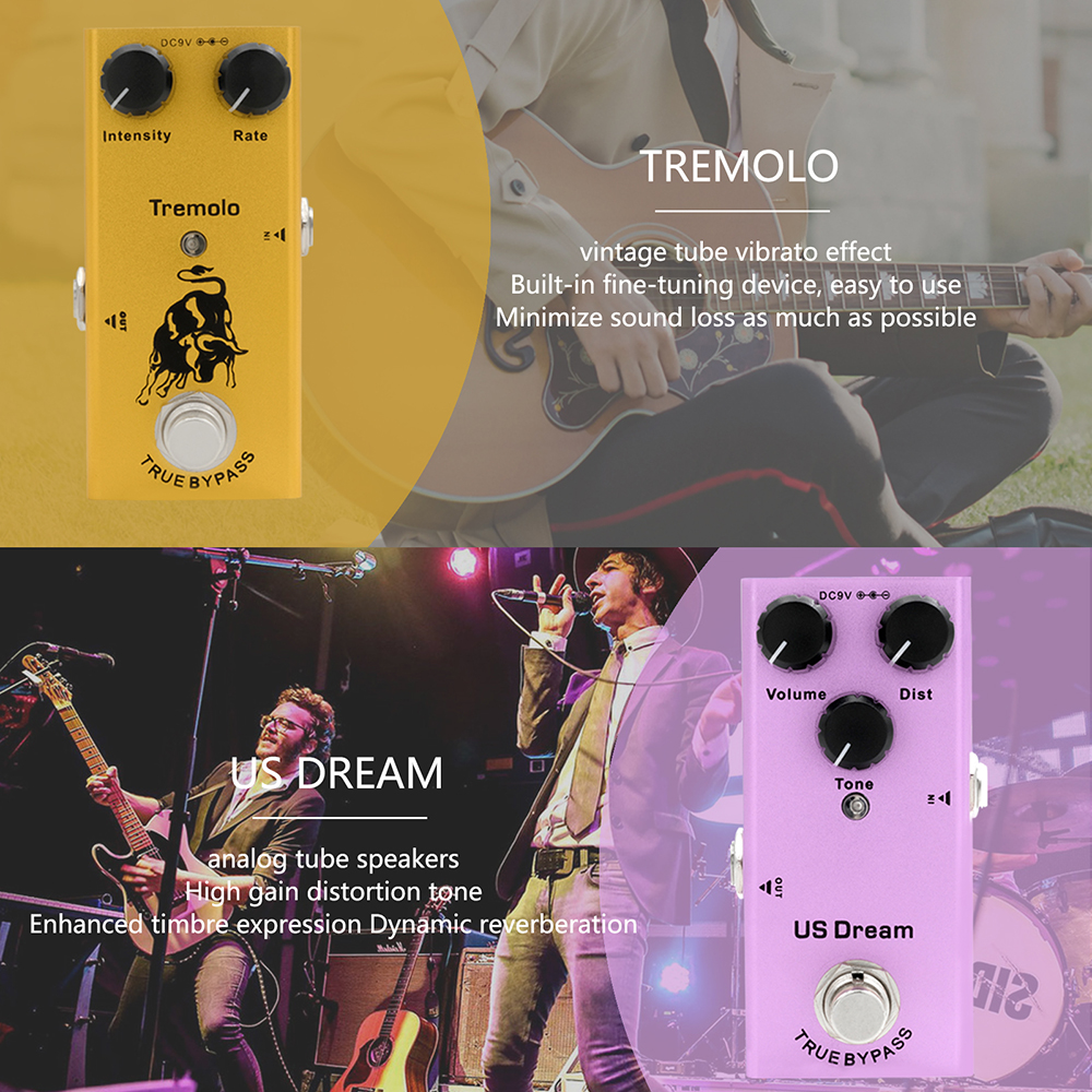 Pedal de guitarra eléctrica Vintage Overdrive/Distortion Crunch/Distortion/Sueño de EE. UU./Coro clásico/Fase Vintage/Delay Digital