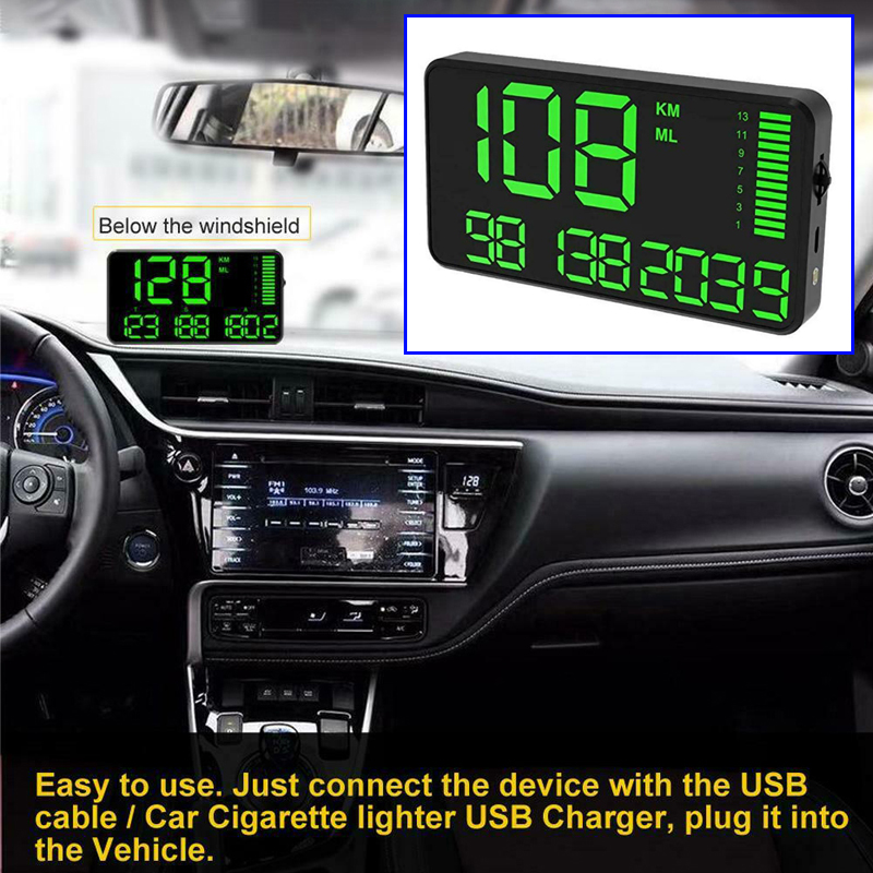 C90 Speedometer Hud Display Car Hud Over Speed Alarm System With Overspeed Alarm Driving Time Digital Car Clock Odometer