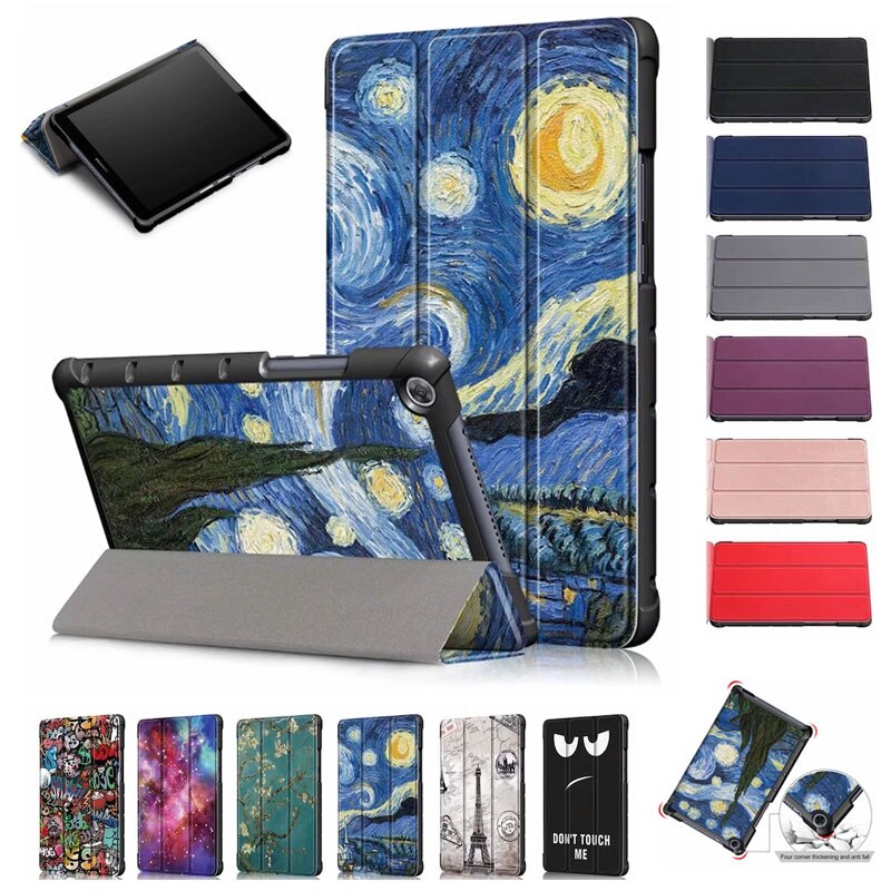 Voor huawei mediapad  m5 lite 8 inch tablet pu lederen hoes magneet solide geschilderde standaard cover