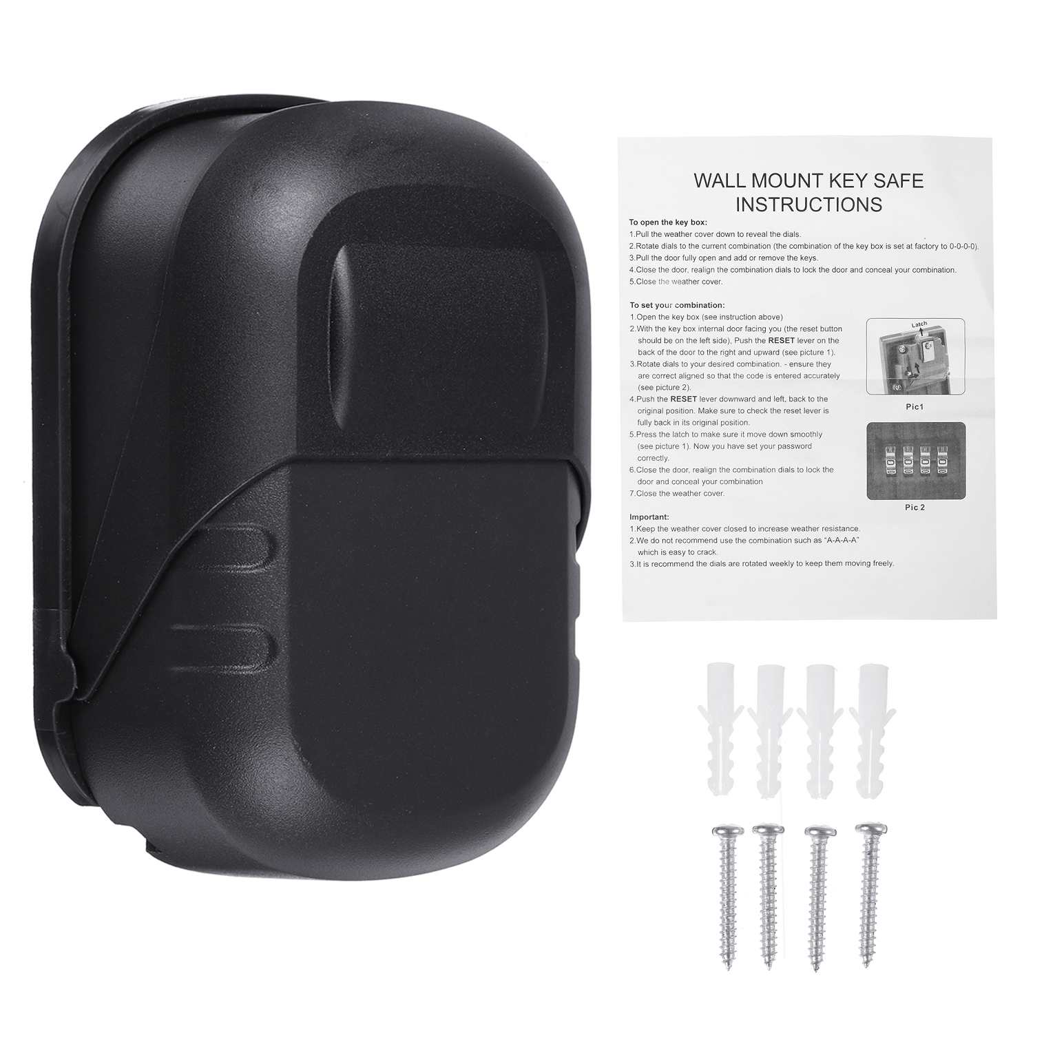 Waterproof 4 Digit Wall-mounted Curved Key Card Password Box Master key box Password lock Decorated Cipher Key Box: Black Waterproof