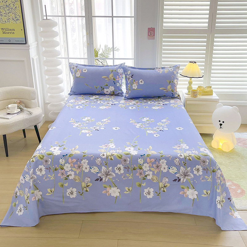 Red Flower Printed Flat Bed Sheets for Double Bed Single/Queen/King Reactive Printed Top Sheets for Beds sabanas cama 150x200: YELLOW