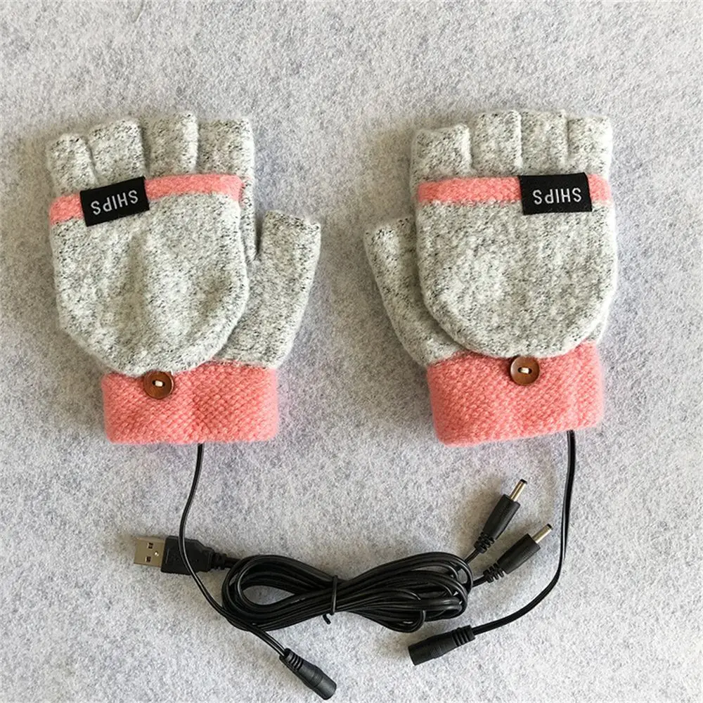 USB Electric Rechargeable Mitten Winter Heated Gloves Full&Half Finger Warmer: Red
