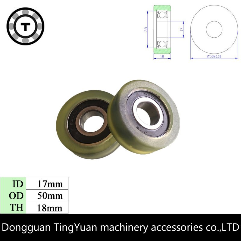 5PCS/lot PU 6203RS OD50mm rubber counting machine low noise glass sliding roller wheel 17*50*18mm polyurethane forming bearing