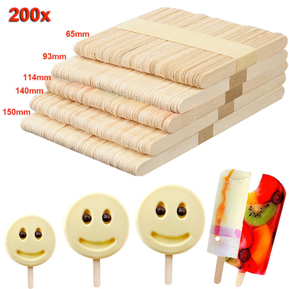 200pcs Wooden Ice Cream Sticks Treat Sticks Freezer Pop Sticks Wooden Sticks for Ice Cream Bars 65/93/114/140/150mm EDNU888