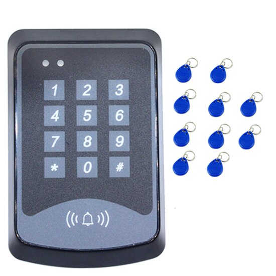125Khz RFID Proximity Card Keypad Access Control System Device Machine RFID Card Reader Door Lock System 1000 user Keyfobs Cover: KU03 AC and 10 Keys