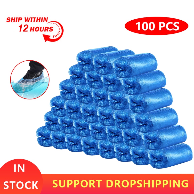 Cubiertas desechables de plástico para zapatos, cubiertas impermeables para calzado, antipolvo y lluvia, para exteriores, 100 unids/lote