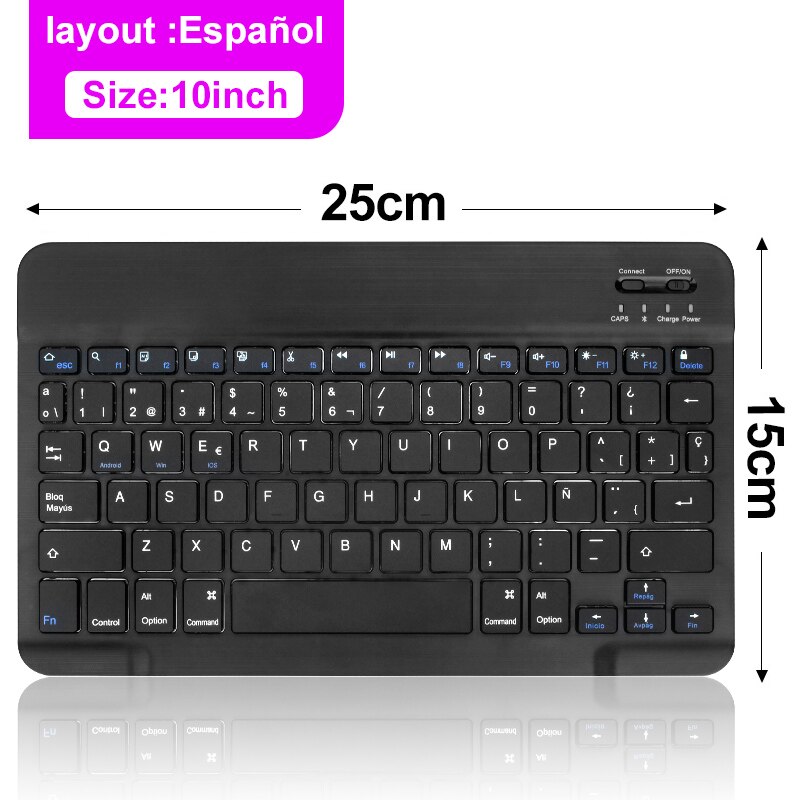 Mini Bluetooth Keyboard Wireless Russian Keyboard Tablet Spanish Rechargeable Keyboard For Tablet ipad cell phone Laptop: 10 in Black spanish