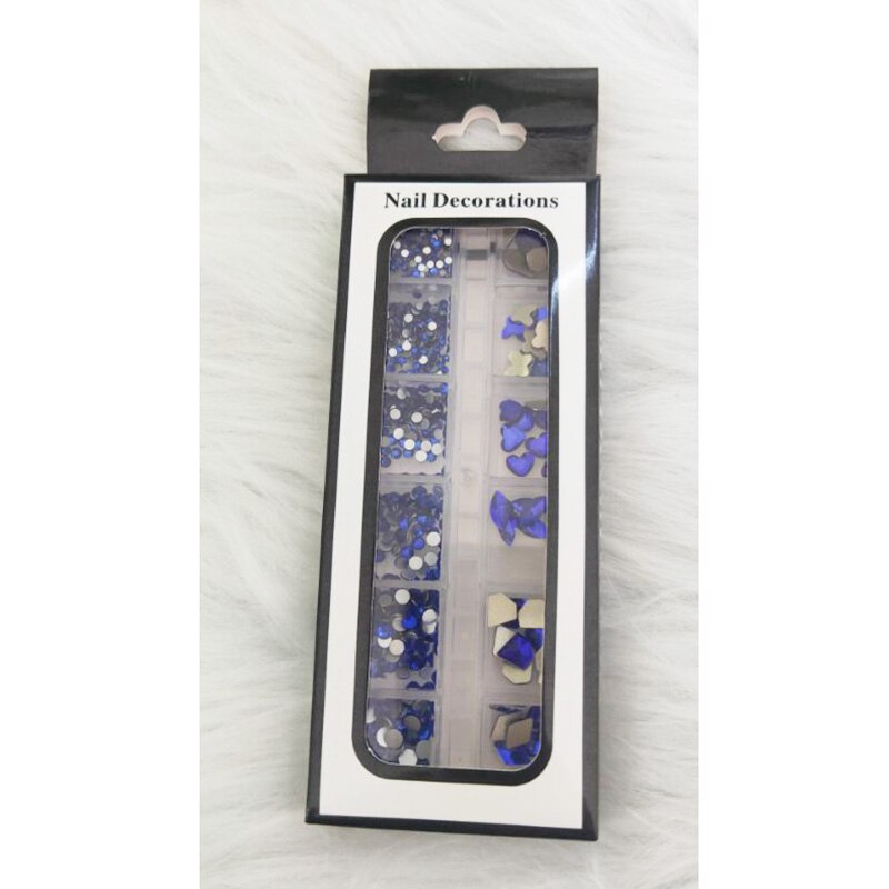 12 gördar blandade storlekar klein blå diamanter nagel strass 3d nail art dekor flatback glänsande kristall 3d glitter ädelstenar strass 1 låda