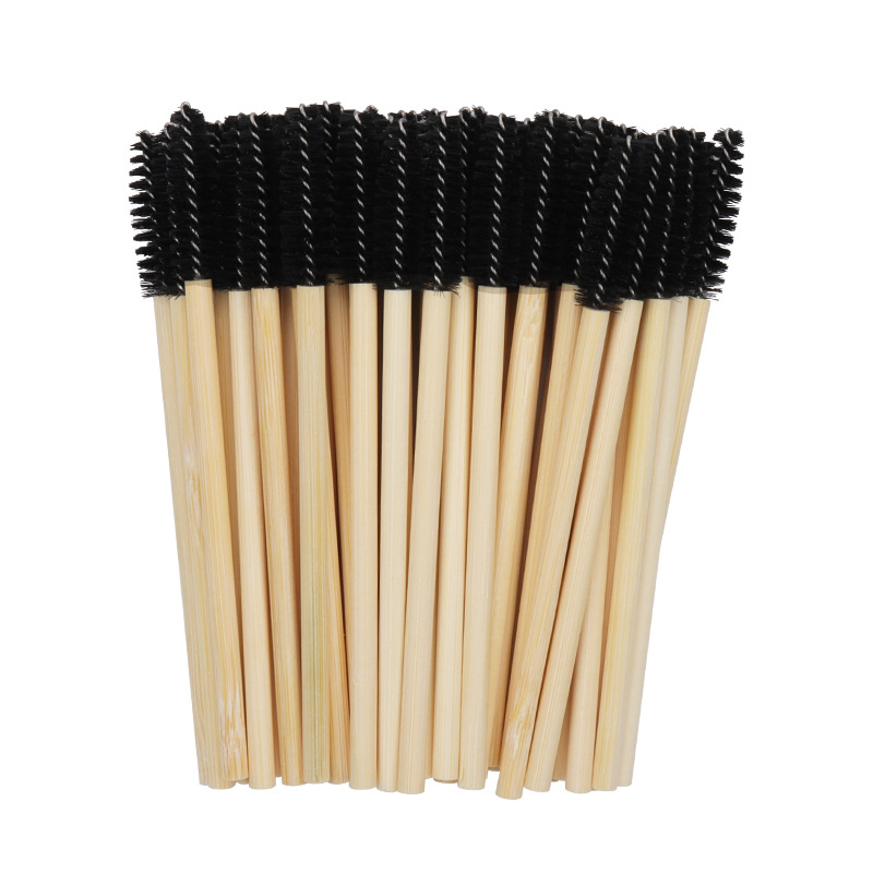 50 stuks bamboe handvat wimperborsteltjes mascara borsteltjes applicators wimperverlenging borsteltjes wenkbrauw krulborsteltjes make-up tool: Bruin / veer